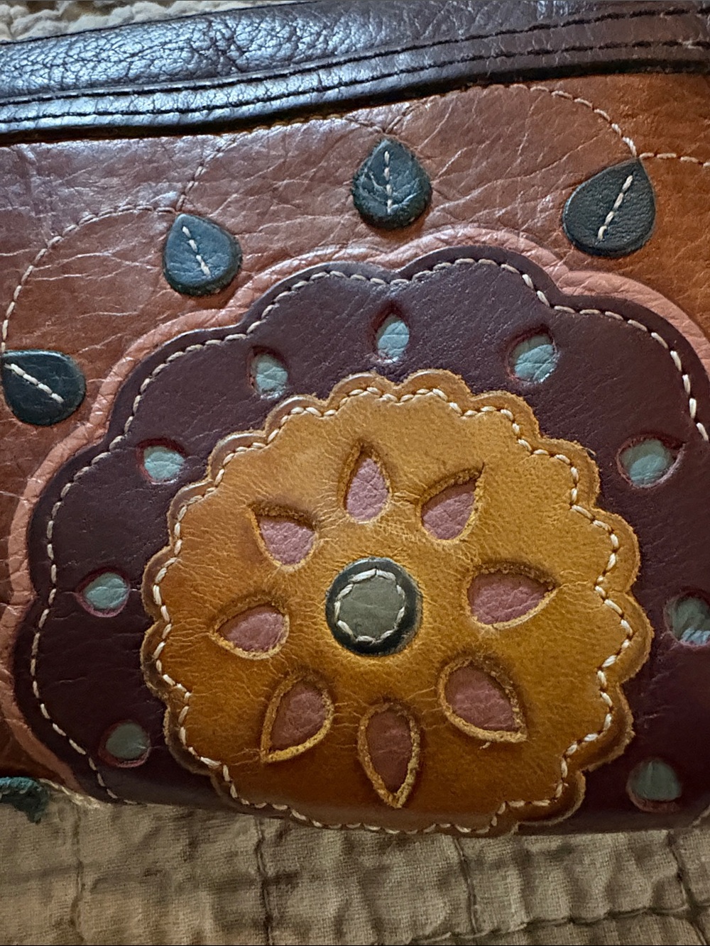 Fossil Brown Leather Wallet with Colorful Floral Appliqué - Picture 6 of 6